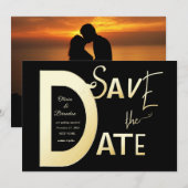 Carte de modèle noir et or "Save The Date" (Devant / Derrière)