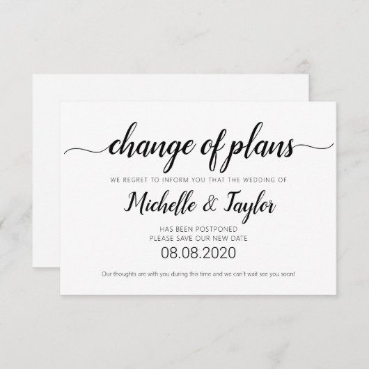 Carte de modification de plans simple et élégante (Devant / Derrière)