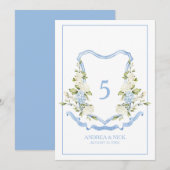 Carte de monogramme à blason d'hortensia bleu (Devant / Derrière)