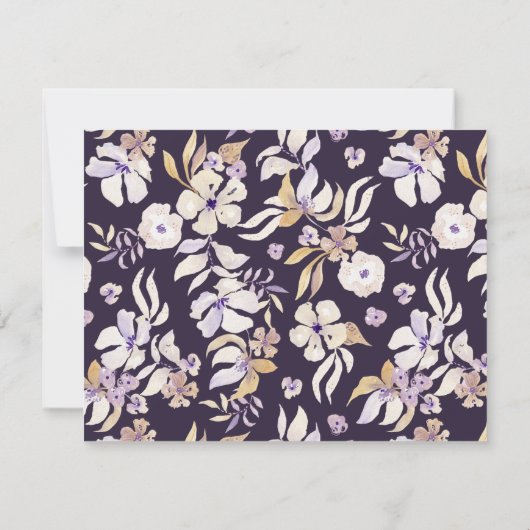 Carte de monogramme couleur or fleuri violet foncé (Dos)