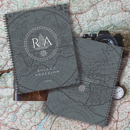 Carte de monogramme de corde nautique grise