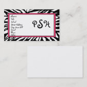 Carte de monogramme de zèbre (Devant / Derrière)