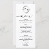 Carte de monogramme floral de menu de mariage élég (Devant)