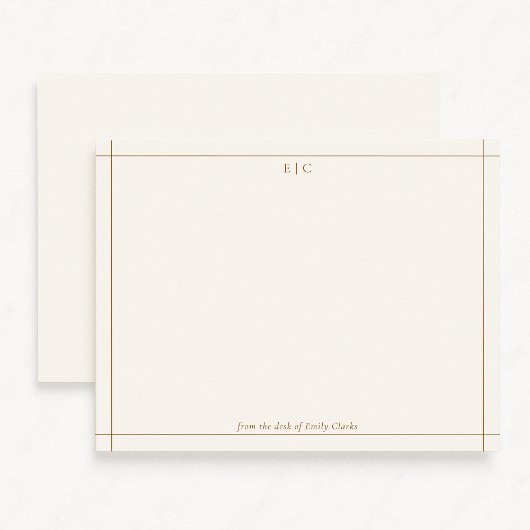 Carte de monogramme moderne ivoire et châtaignier 