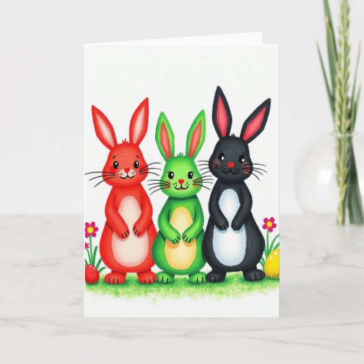 Carte de motif de trois lapins amis (Devant)