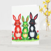 Carte de motif de trois lapins amis (Fleur jaune)