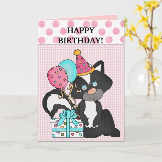 Carte de mouffette d'anniversaire (Fleur jaune)