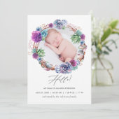 Carte de naissance avec photo de succulentes du dé (Debout devant)