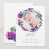 Carte de naissance avec photo de succulentes du dé (Devant / Derrière)