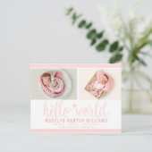 Carte de naissance avec photo Hello World rose pou (Debout devant)