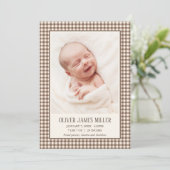 Carte de naissance bébé à carreaux bruns (Debout devant)