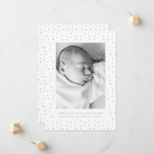 Carte de naissance bébé avec confettis roses