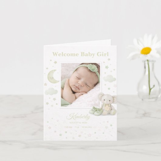 Carte de naissance bébé fille Pale Sage (Petite plante)