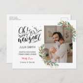 Carte de naissance bébé photo élégante florale (Devant / Derrière)