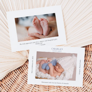 Carte de naissance bébé photo minimaliste gris mar