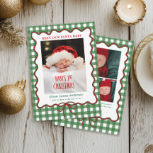 Carte de naissance bébé Santa en vichy pour les fê