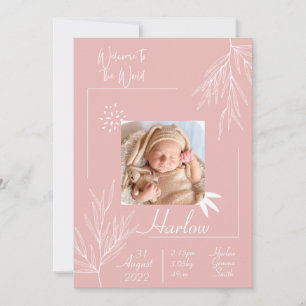 Carte de naissance Bienvenue dans le monde Rose