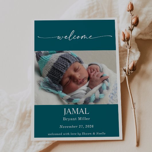 Carte de naissance classique bohème chic pour bébé