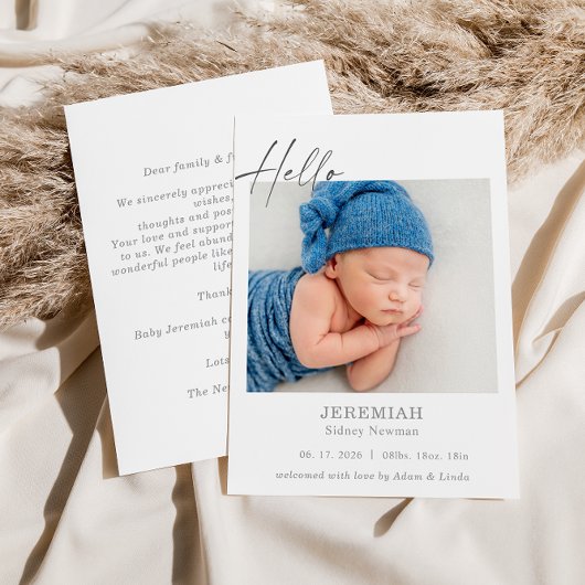 Carte de naissance classique minimale Hello Baby