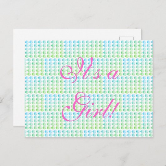 Carte de naissance de bébé fille en bleu et vert (Devant / Derrière)