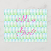 Carte de naissance de bébé fille en bleu et vert (Devant)