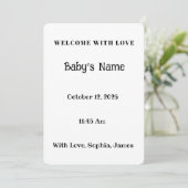 Carte de naissance de bébé fille mignonne avec (Debout devant)