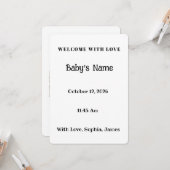 Carte de naissance de bébé fille mignonne avec (Devant/Arrière en situation)