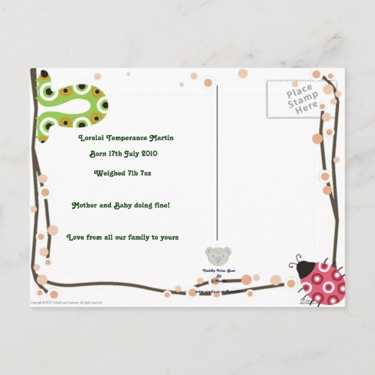 Carte de naissance de Bébé Ours (Dos)