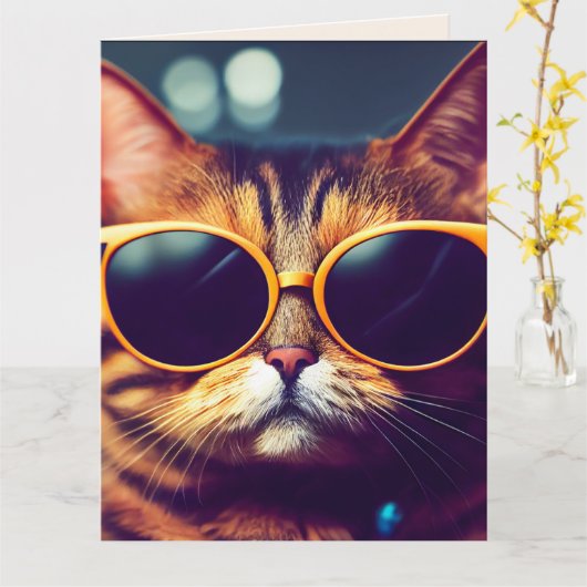 CARTE DE NAISSANCE DE CHAT TABBY COOL CAT (Fleur jaune)