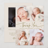 Carte de Naissance Étoiles Crème Texte Script Phot (Devant / Derrière)