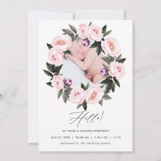 Carte de naissance florale avec photo (Devant)