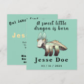 Carte de naissance garçon dragon mignon (Devant / Derrière)