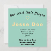 Carte de naissance garçon dragon mignon (Dos)