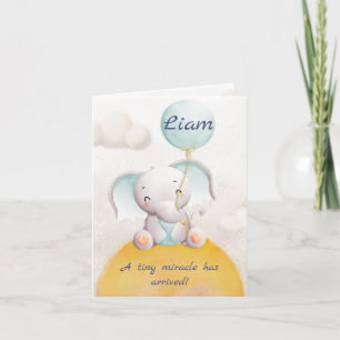 Carte de naissance garçon - Eléphant Charmant