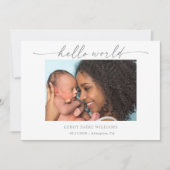 Carte de naissance minimale Hello World pour bébé (Devant)