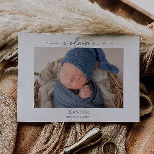 Carte de naissance minimale simple marine avec pho