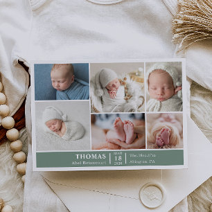 Carte de naissance minimaliste avec collage de pho