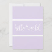 Carte de naissance Moderne Hello World Photo Viole (Dos)