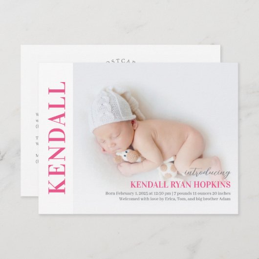 Carte de naissance moderne pour bébé (Devant / Derrière)