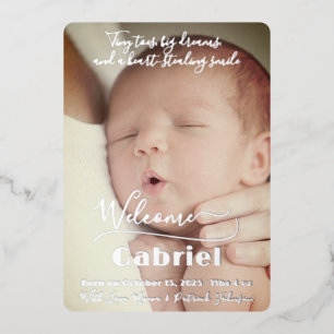 Carte de naissance Petits Pieds en feuille d'argen
