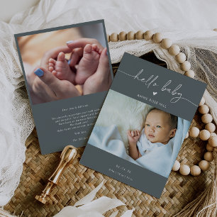 Carte de naissance photo boho grise pour annoncer