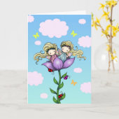 Carte de naissance pour jumelles fées mignonnes (Fleur jaune)