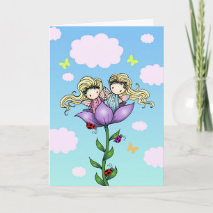 Carte de naissance pour jumelles fées mignonnes