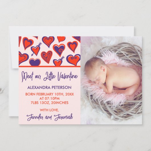 Carte de naissance pour la Saint-Valentin mignonne (Devant)