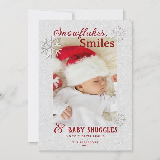 Carte de Naissance pour les Fêtes de Noël Flocons (Devant)