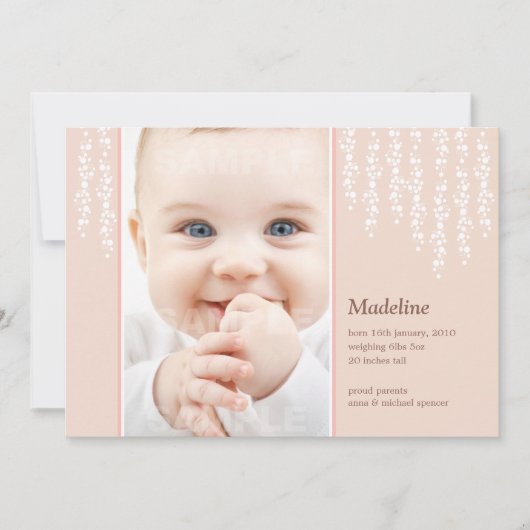 Carte de naissance Whimsical Vines Rose (Devant)