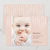 Carte de naissance Whimsical Vines Rose (Devant / Derrière)