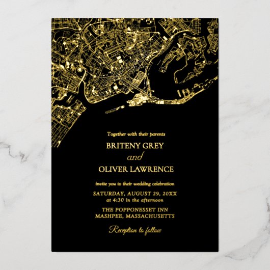 Carte de Newport Rhode Island mariage doré (Recto)