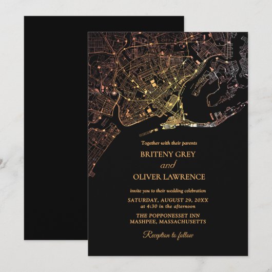 Carte de Newport Rhode Island mariage doré  (Devant / Derrière)