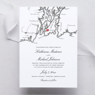 Carte de Newport Rhode Island Mariage noir et blan